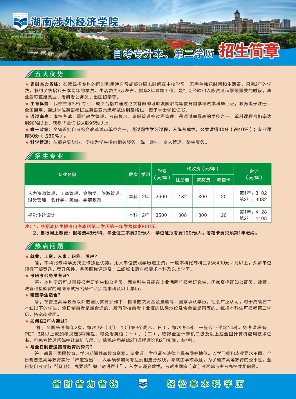 2018年湖南涉外经济学院自考专升本、第二学历招生简章(图)